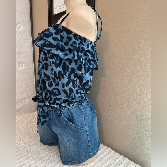 Blue Animal Print Denim Romper Size Medium - Picture 2 of 7